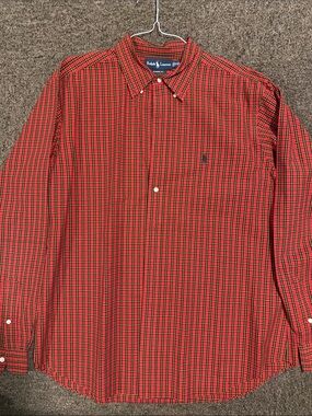 Ralph Lauren Red and Green Plaid Button-Down Shirt